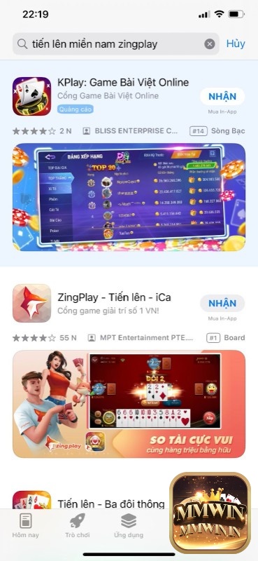 Tìm tiến lên miền nam Zingplay trên thanh tìm kiếm