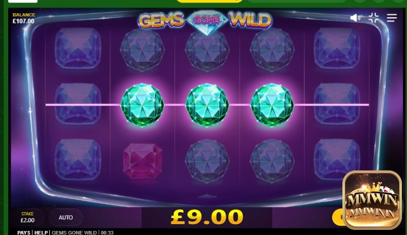 Đồ họa Gems Gone Wild đặc sắc với các biểu tượng đá quý đẹp mắt và lấp lánh