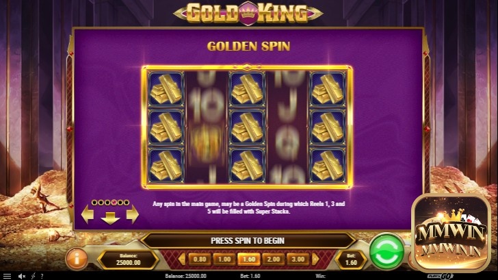 Golden Spin sẽ lấp đầy cuộn 1, 3, 5 bằng các biểu tượng siêu xếp chồng