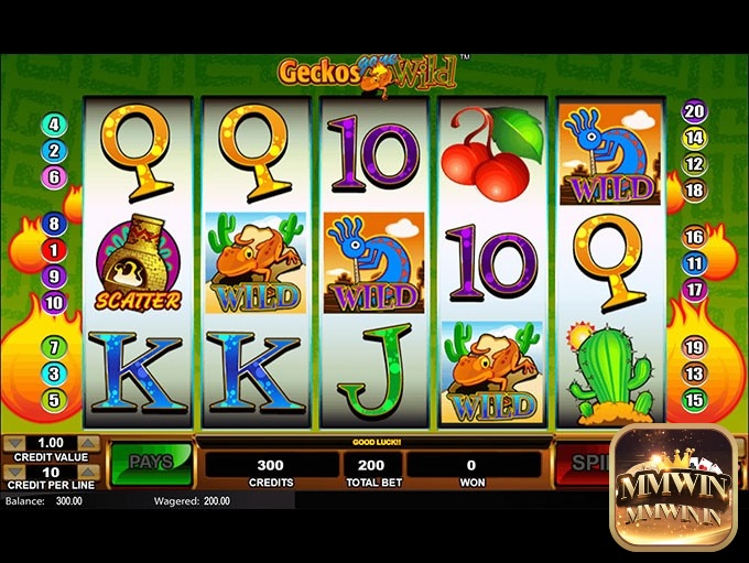 Biểu tượng tắc kè kèm chữ Wild và Scatter tượng trưng cho 2 biểu tượng của slot