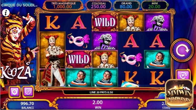 Cirque du Soleil Kooza Jackpot slot lấy phông nền là sân khấu Kooza