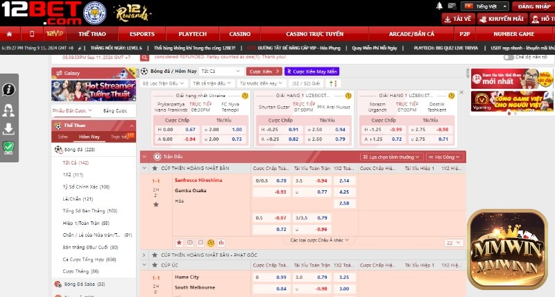 Tại 12BET cung cấp nhiều loại kèo hấp dẫn