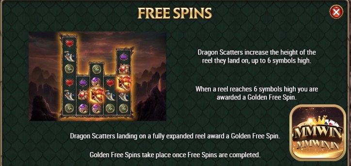 Nếu biểu tượng rồng cao tới 6 biểu tượng sẽ kích hoạt Golden Free Spins