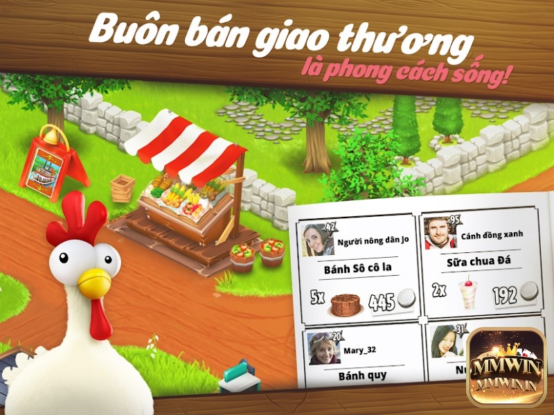 Quầy hàng bên đường và giao diện giao thương trong Hay Day
