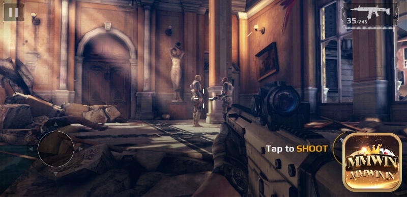 Cảnh hành động tốc độ cao trong một màn chơi chiến dịch của Modern Combat 5.