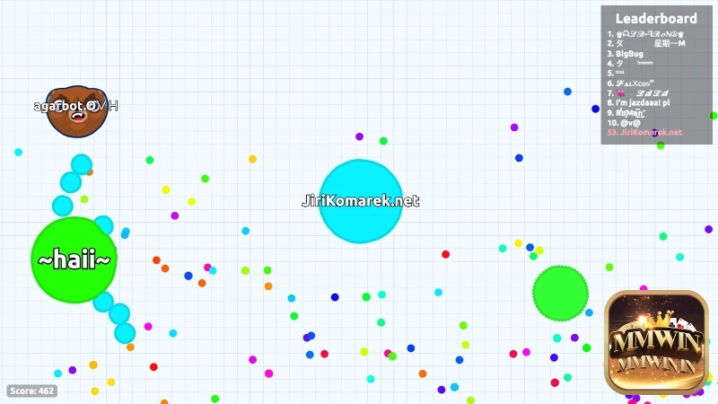 Giao diện chính của Agar.io với các tế bào đầy màu sắc tranh giành sinh tồn trong không gian không giới hạn