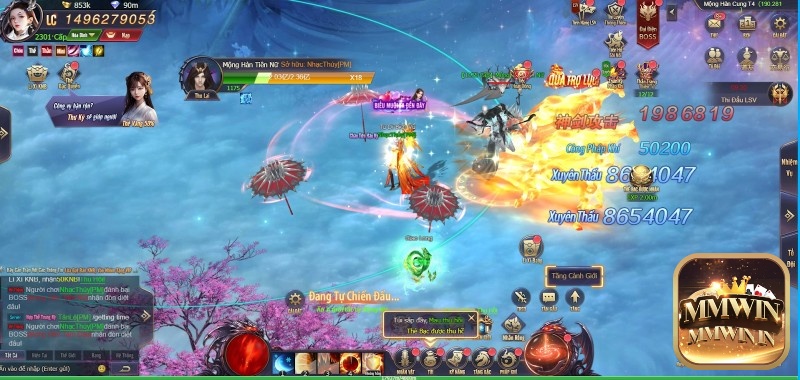 Cảnh sắc trong game Kiếm Vũ Online sống động với hiệu ứng kỹ năng rực rỡ